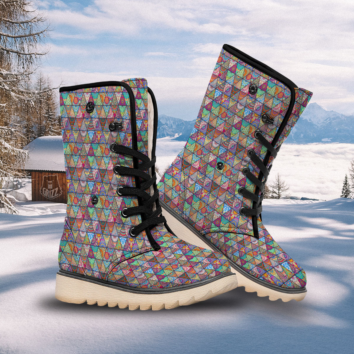 Patchwork Ethnic Mandala Print Pattern Snow Boots-grizzshop