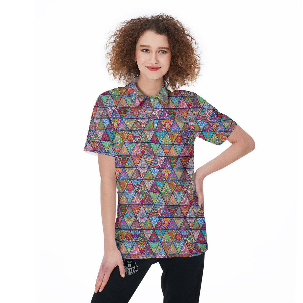 Patchwork Ethnic Mandala Print Pattern Women's Golf Shirts-grizzshop