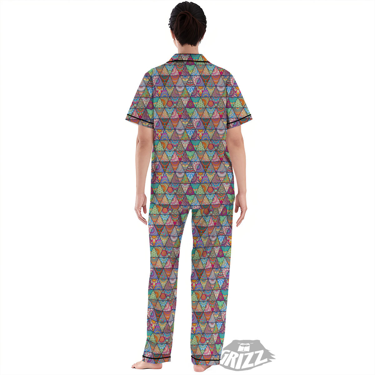 Patchwork Ethnic Mandala Print Pattern Women's Pajamas Set-grizzshop