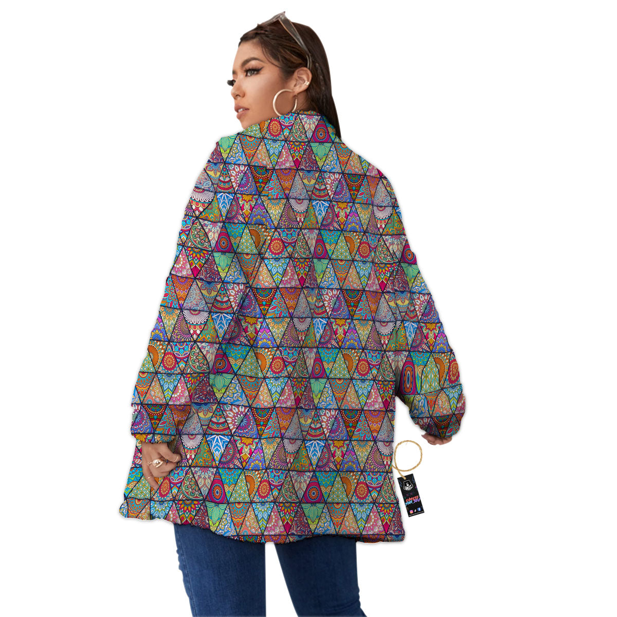 Patchwork Ethnic Mandala Print Pattern Women's Sherpa Jacket-grizzshop