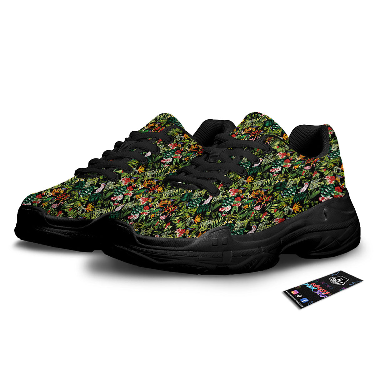 Patchwork Exotic Print Pattern Black Chunky Shoes-grizzshop