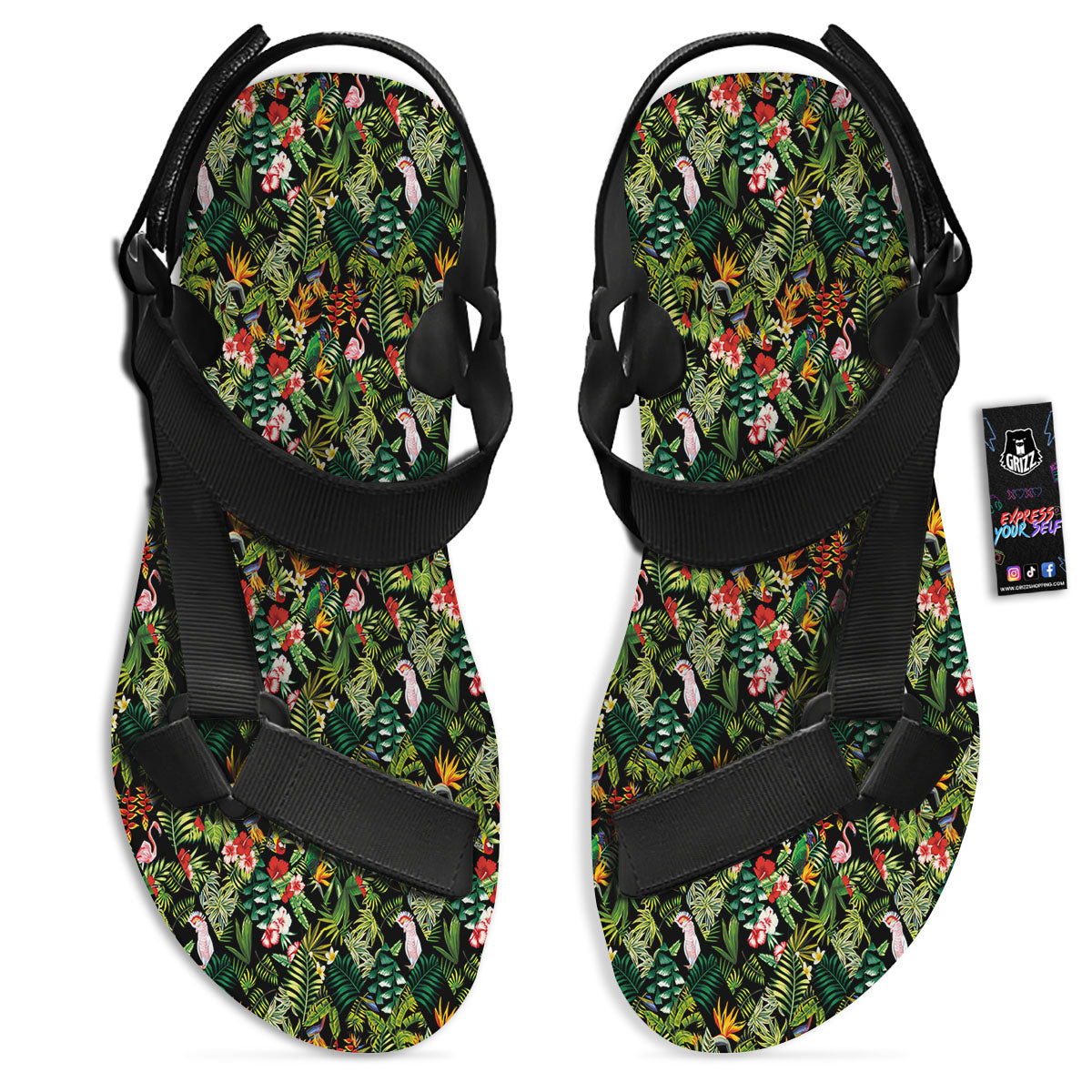 Patchwork Exotic Print Pattern Black Open Toe Sandals-grizzshop
