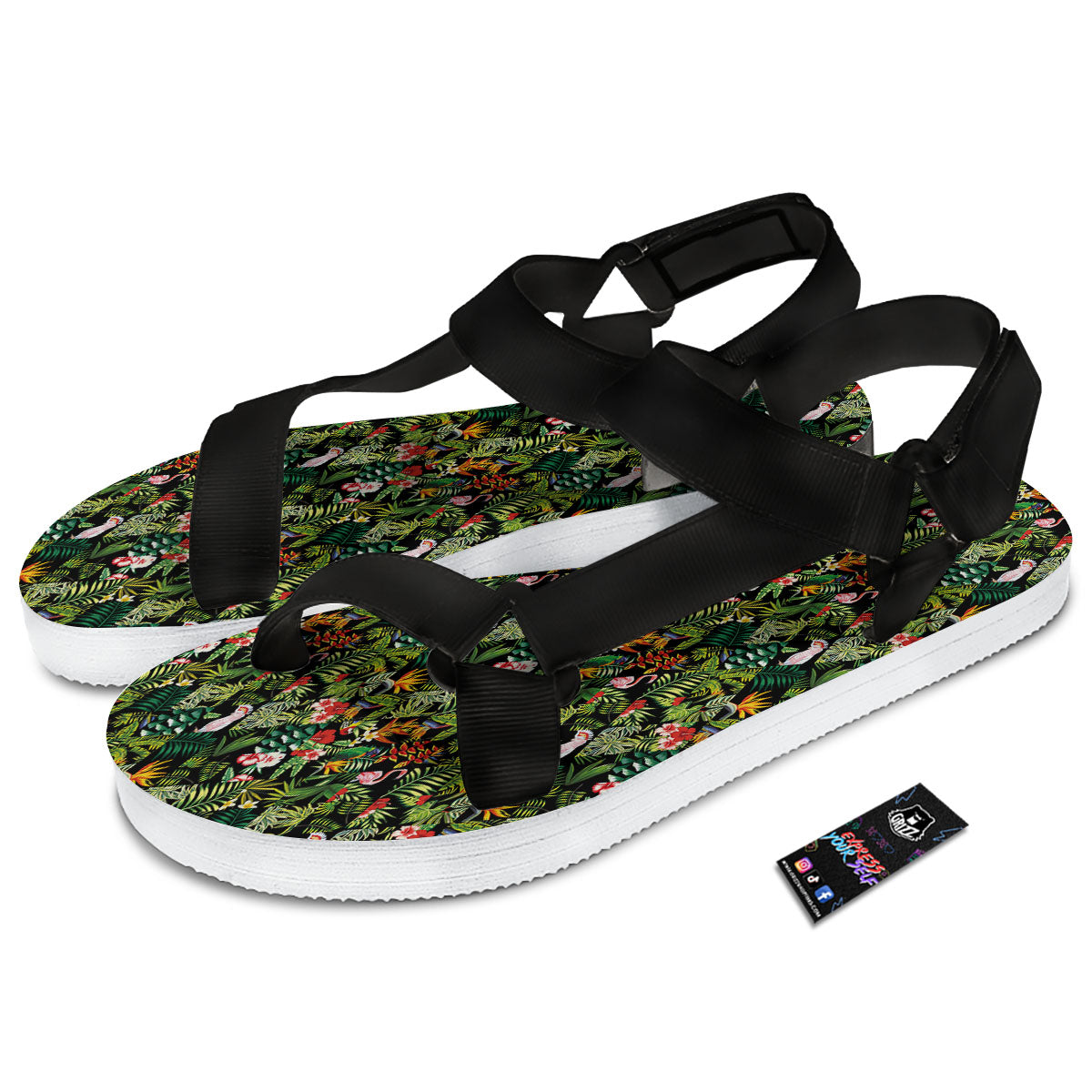 Patchwork Exotic Print Pattern Black Open Toe Sandals-grizzshop