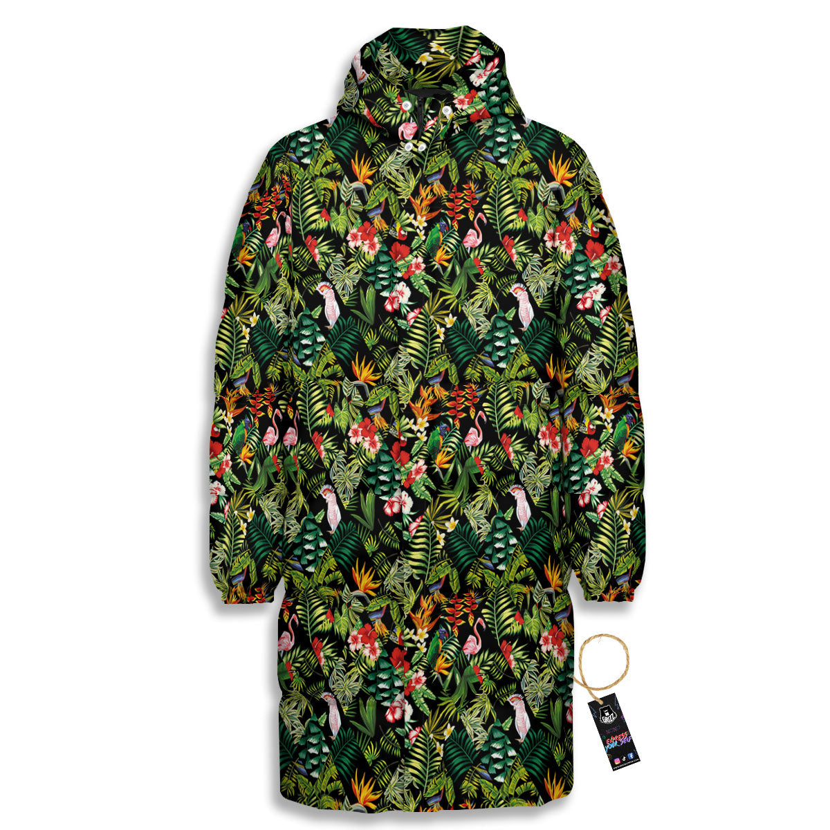 Patchwork Exotic Print Pattern Long Down Jacket-grizzshop