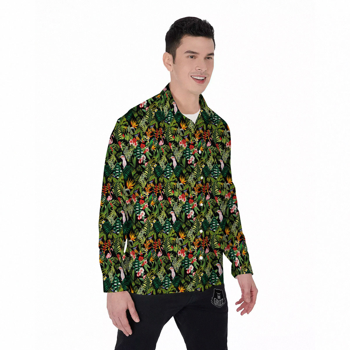 Patchwork Exotic Print Pattern Men's Long Sleeve Shirts-grizzshop