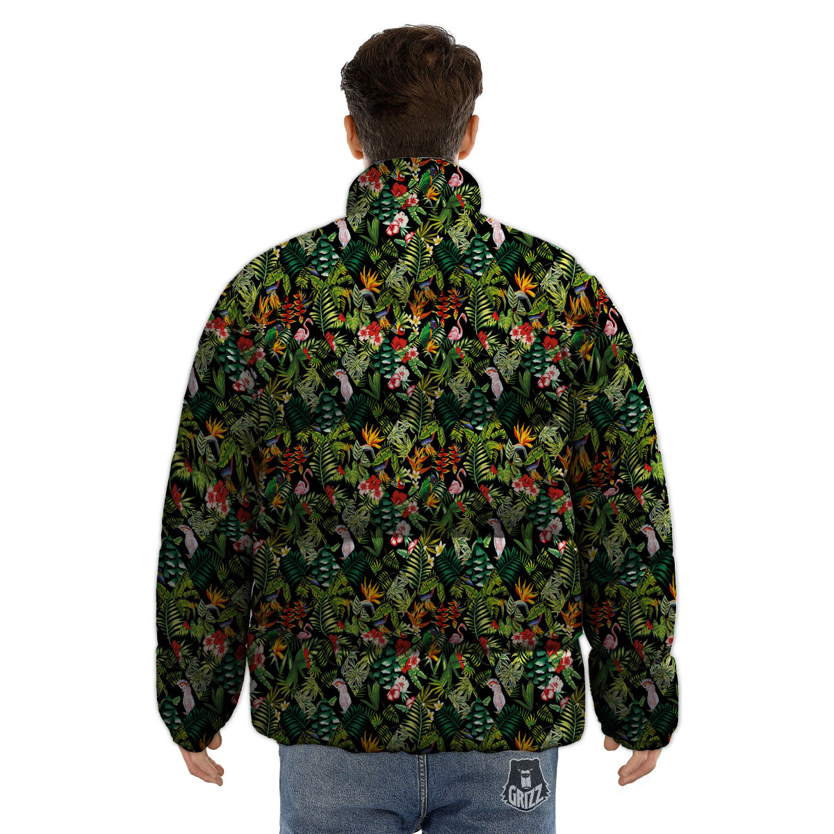 Patchwork Exotic Print Pattern Puffer Jacket-grizzshop