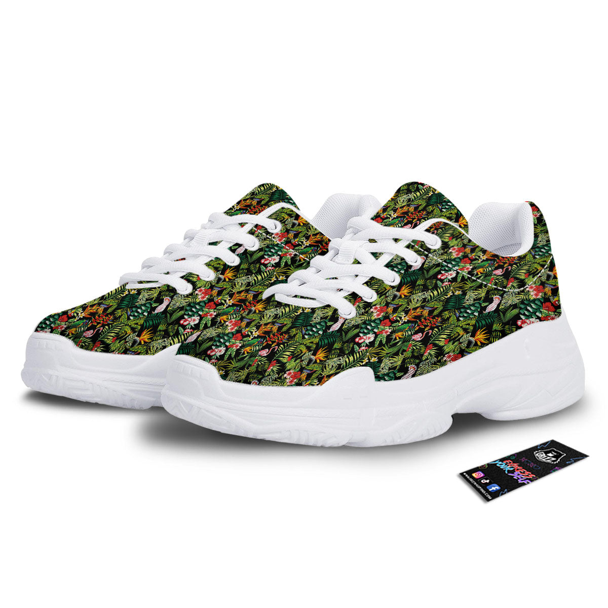 Patchwork Exotic Print Pattern White Chunky Shoes-grizzshop