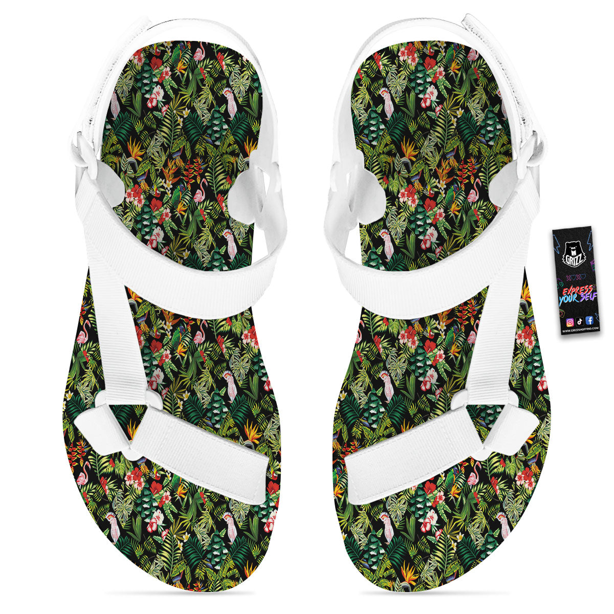 Patchwork Exotic Print Pattern White Open Toe Sandals-grizzshop