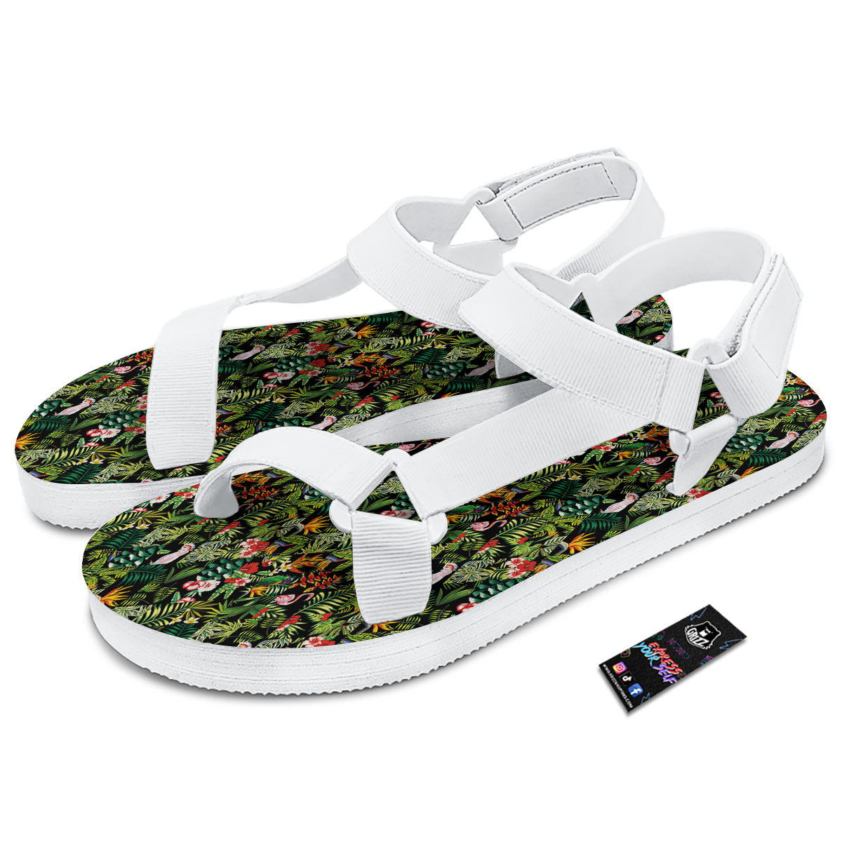 Patchwork Exotic Print Pattern White Open Toe Sandals-grizzshop