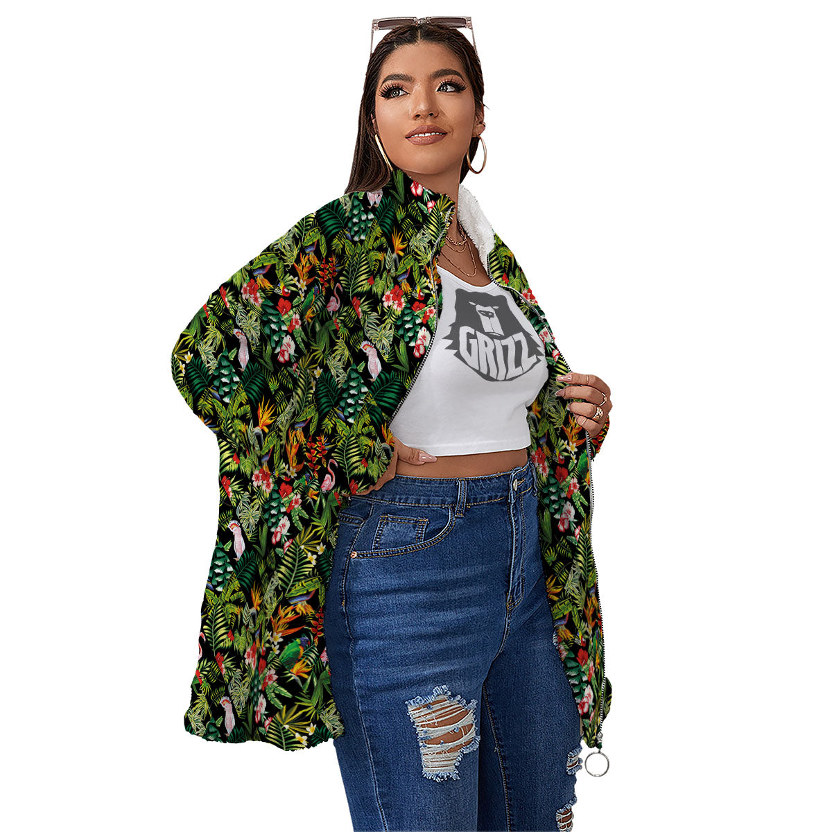 Patchwork Exotic Print Pattern Women's Sherpa Jacket-grizzshop