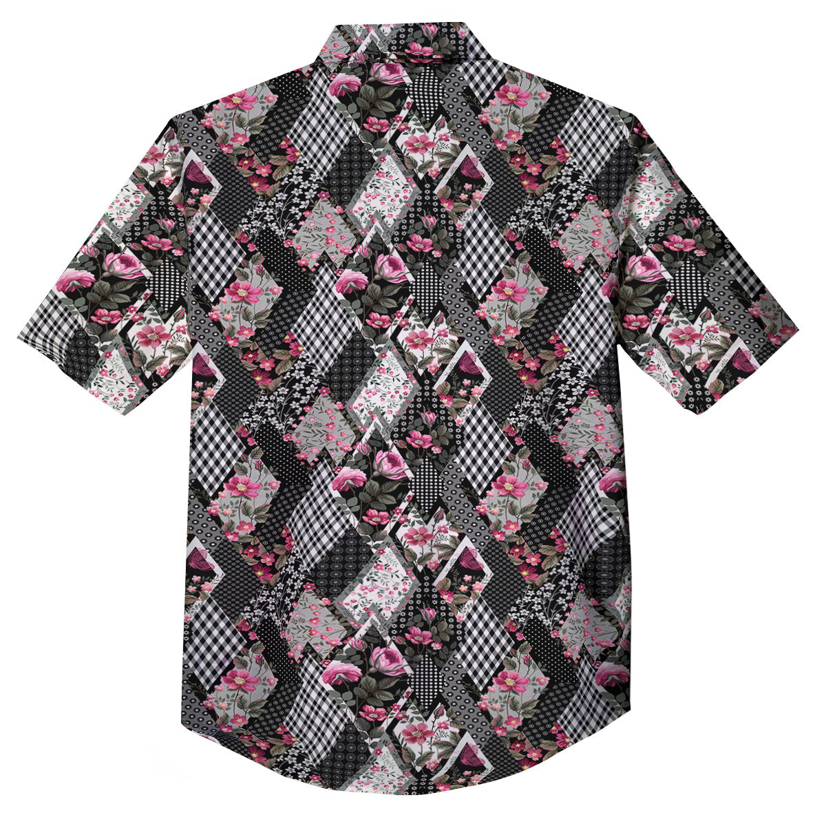 Patchwork Floral Black Pink Print Pattern Button Up Shirt-grizzshop
