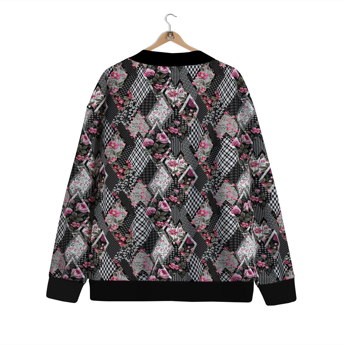 Patchwork Floral Black Pink Print Pattern Cardigan-grizzshop