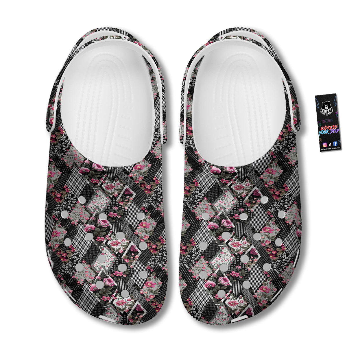 Patchwork Floral Black Pink Print Pattern Clog-grizzshop