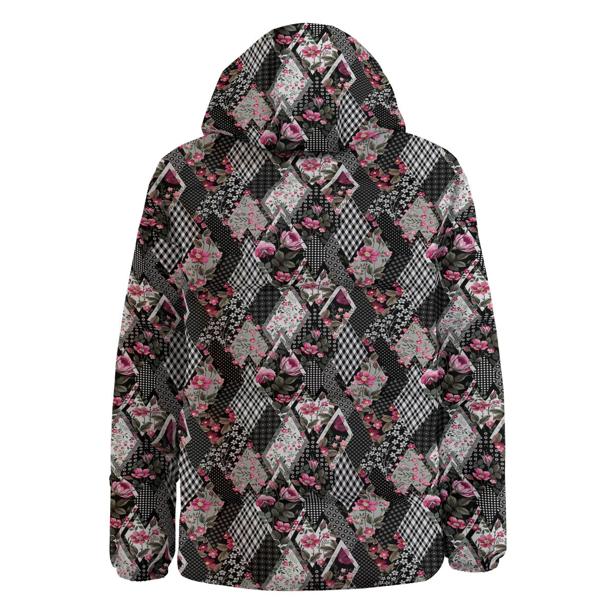 Patchwork Floral Black Pink Print Pattern Down Jacket-grizzshop