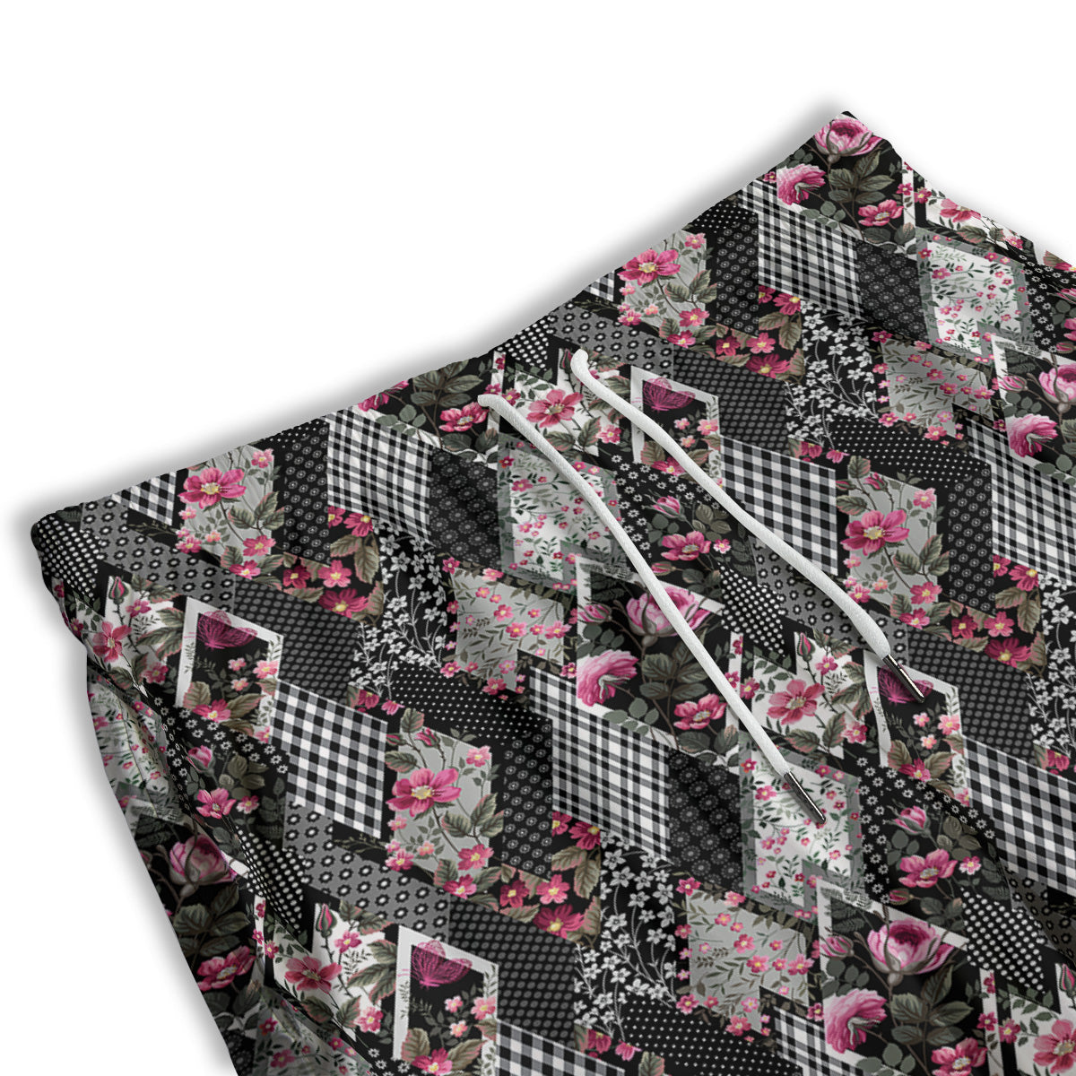 Patchwork Floral Black Pink Print Pattern Men's Athletic Shorts