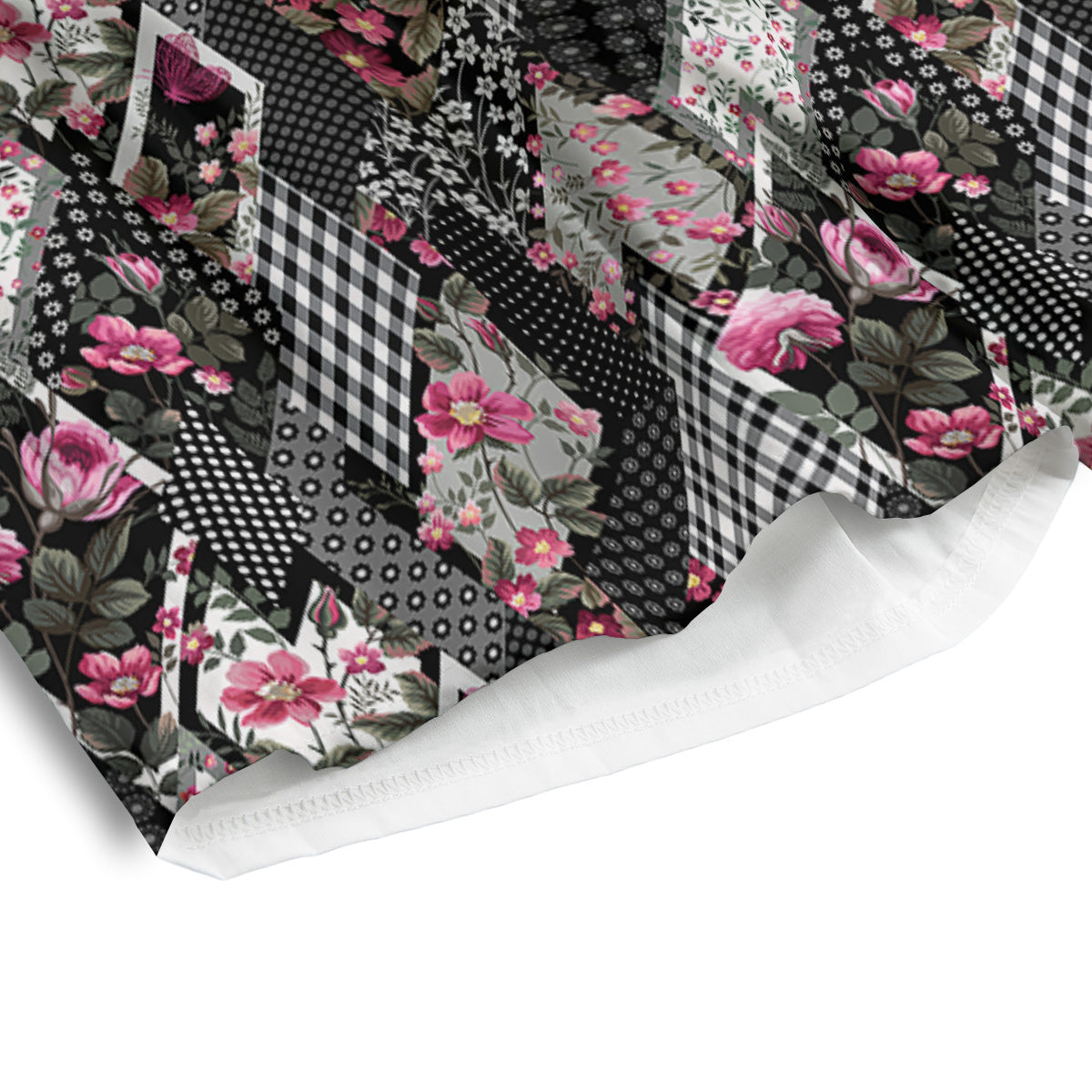 Patchwork Floral Black Pink Print Pattern Men's Athletic Shorts