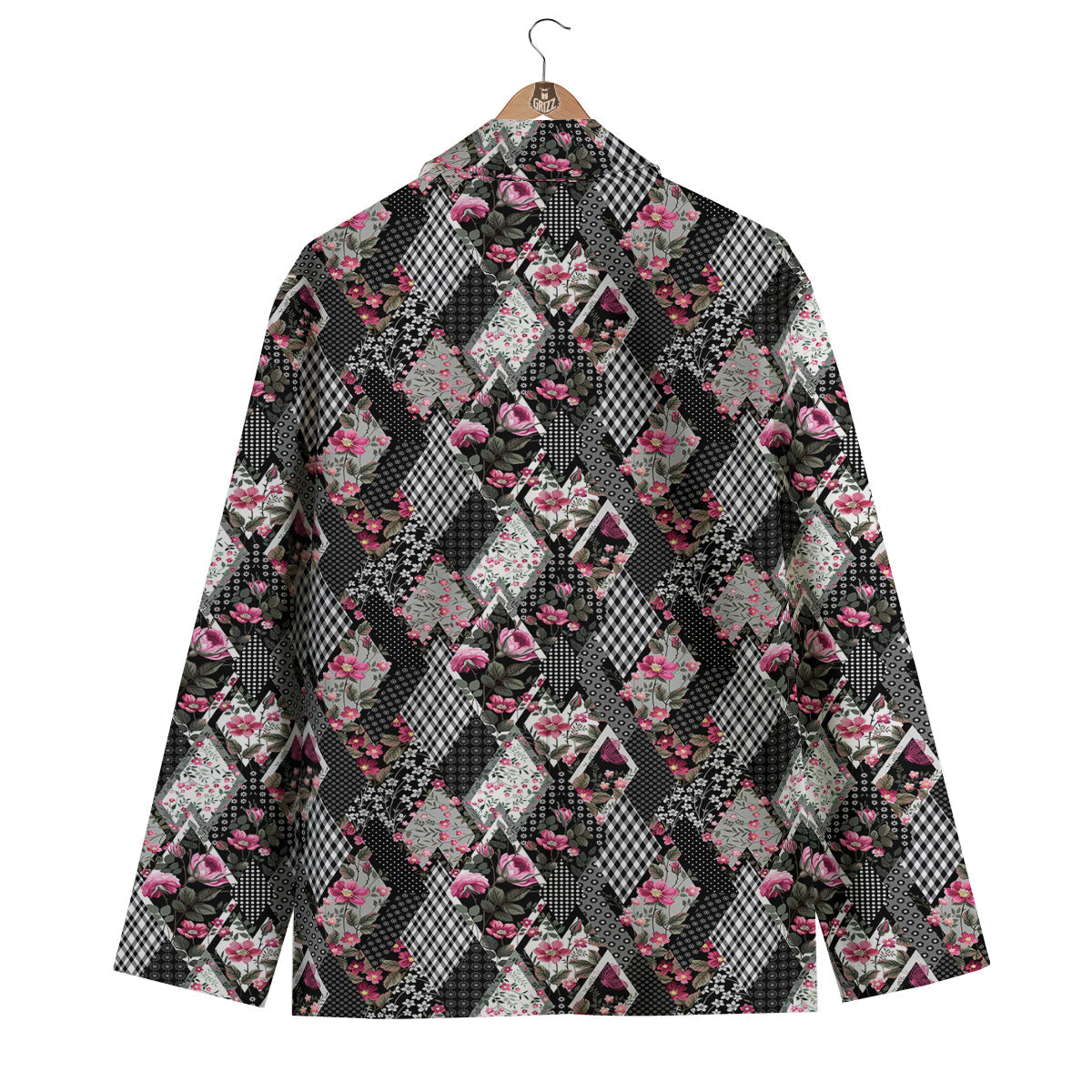 Patchwork Floral Black Pink Print Pattern Men's Blazer-grizzshop