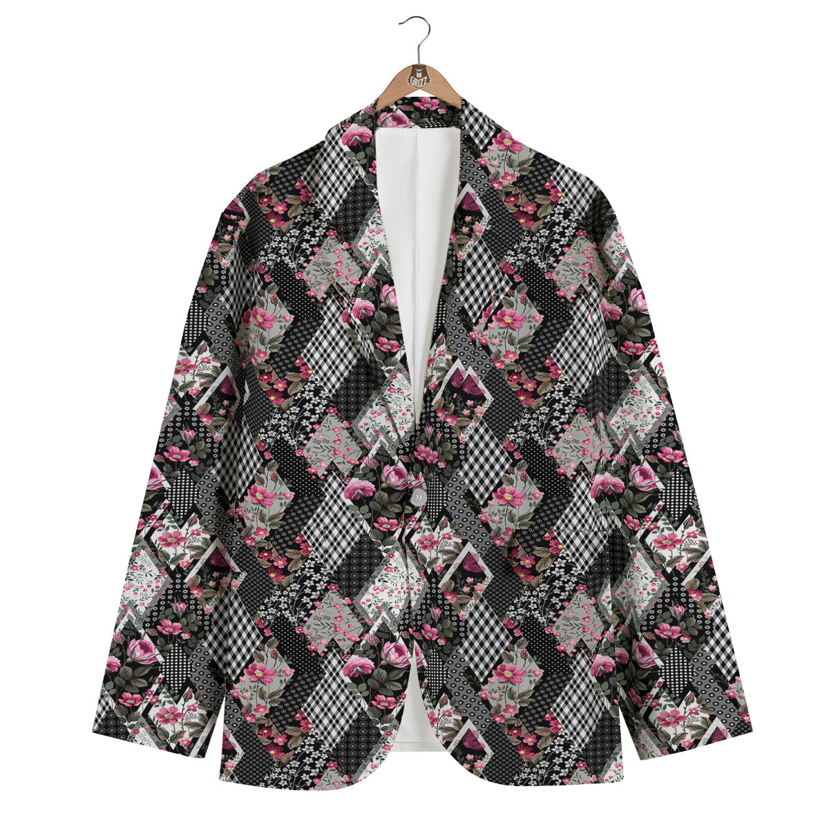 Patchwork Floral Black Pink Print Pattern Men's Blazer-grizzshop