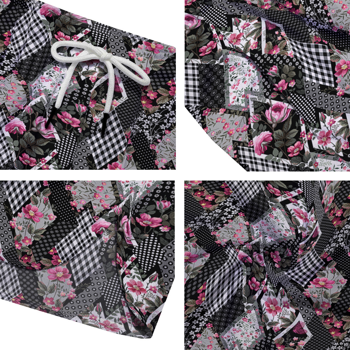 Patchwork Floral Black Pink Print Pattern Men's Running Shorts-grizzshop