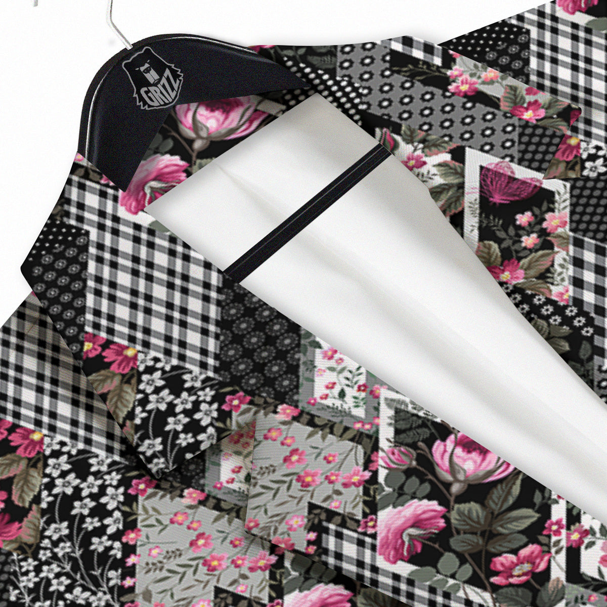Patchwork Floral Black Pink Print Pattern Men's Sport Coat-grizzshop