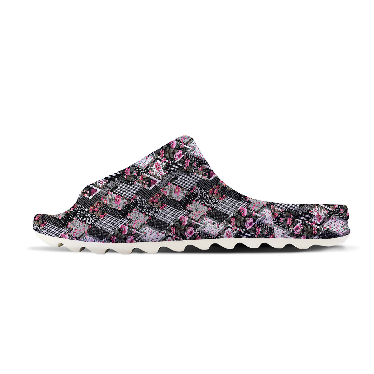 Patchwork Floral Black Pink Print Pattern Sandals-grizzshop