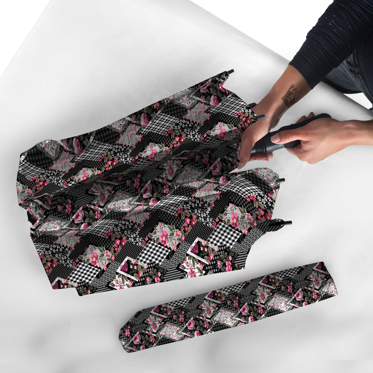 Patchwork Floral Black Pink Print Pattern Umbrella-grizzshop