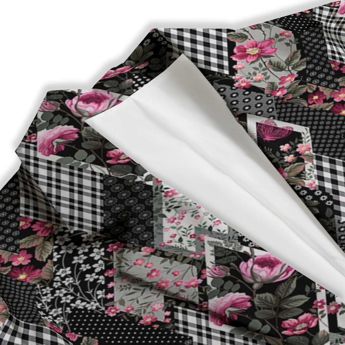 Patchwork Floral Black Pink Print Pattern Women's Blazer-grizzshop