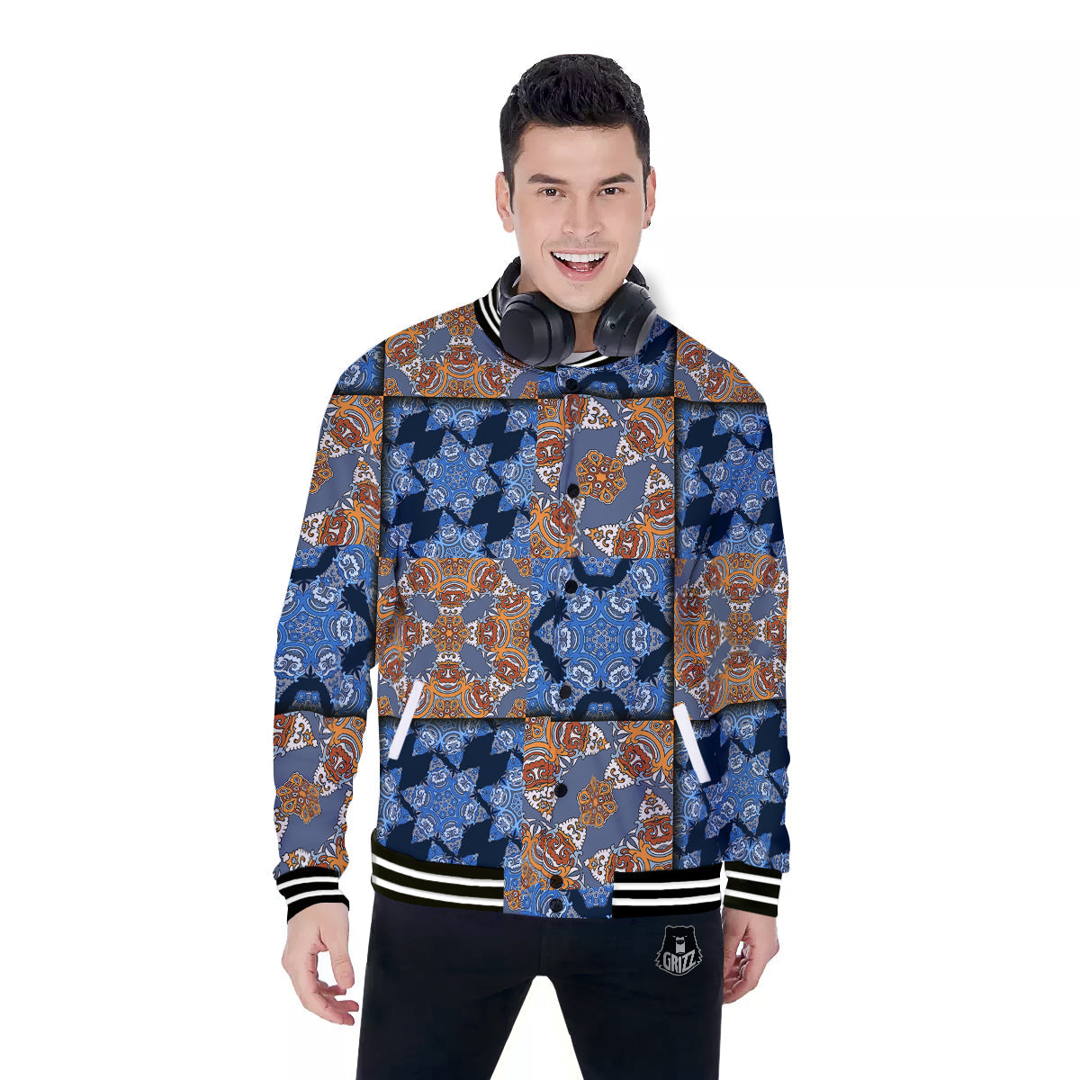 Patchwork Floral Vintage Print Pattern Baseball Jacket-grizzshop