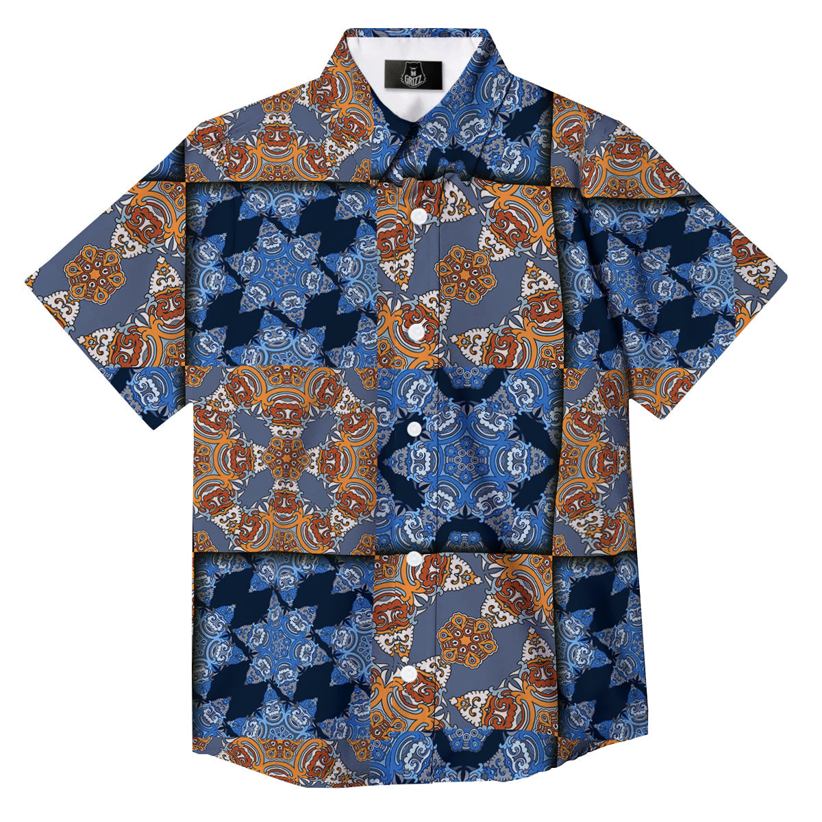 Patchwork Floral Vintage Print Pattern Button Up Shirt-grizzshop