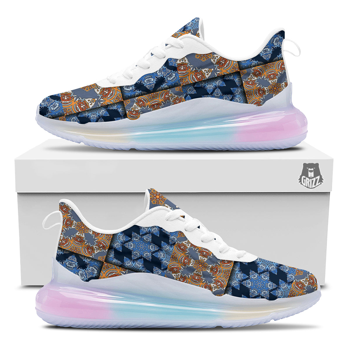 Patchwork Floral Vintage Print Pattern Running Sneakers-grizzshop