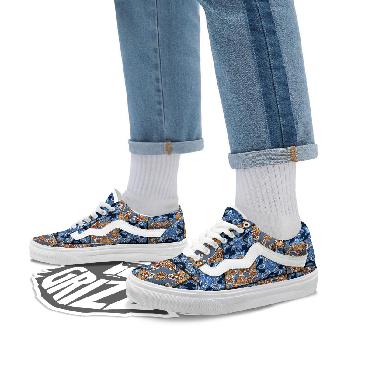 Patchwork Floral Vintage Print Pattern Skate Shoes-grizzshop