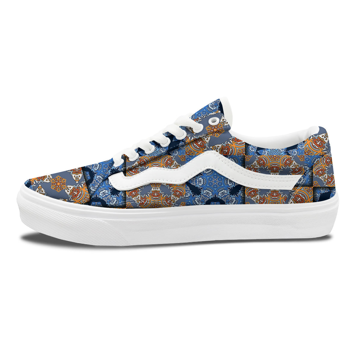 Patchwork Floral Vintage Print Pattern Skate Shoes-grizzshop