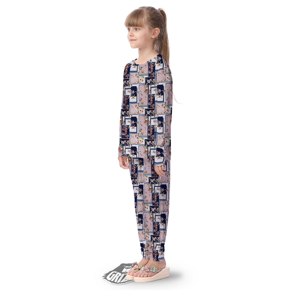 Patchwork Flower Vintage Print Pattern Kid's Pajamas-grizzshop