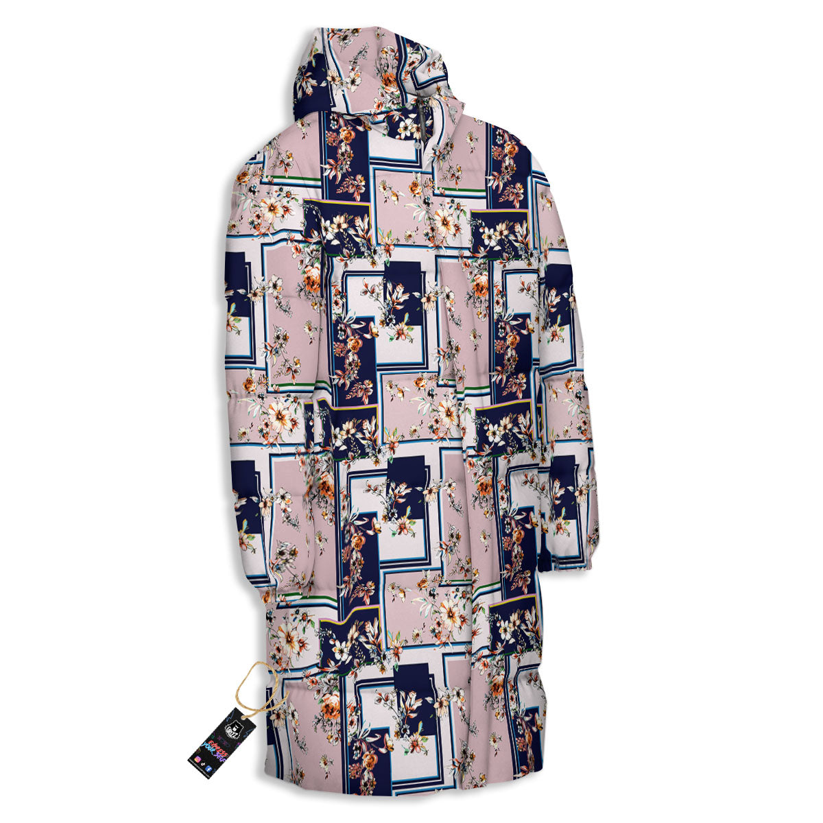 Patchwork Flower Vintage Print Pattern Long Down Jacket-grizzshop