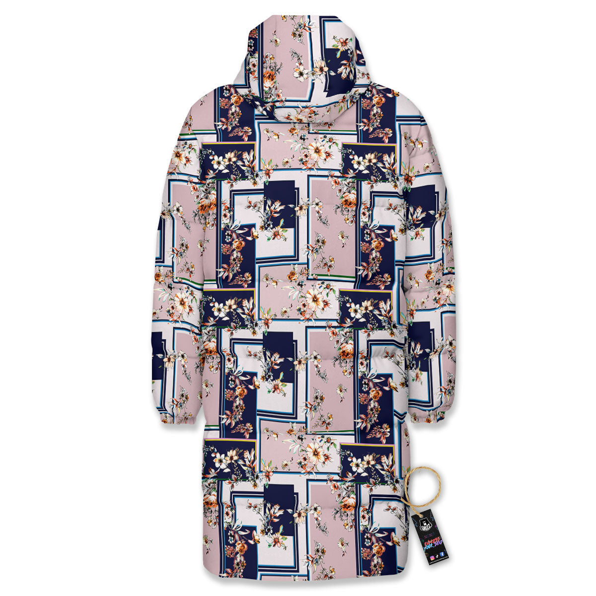 Patchwork Flower Vintage Print Pattern Long Down Jacket-grizzshop