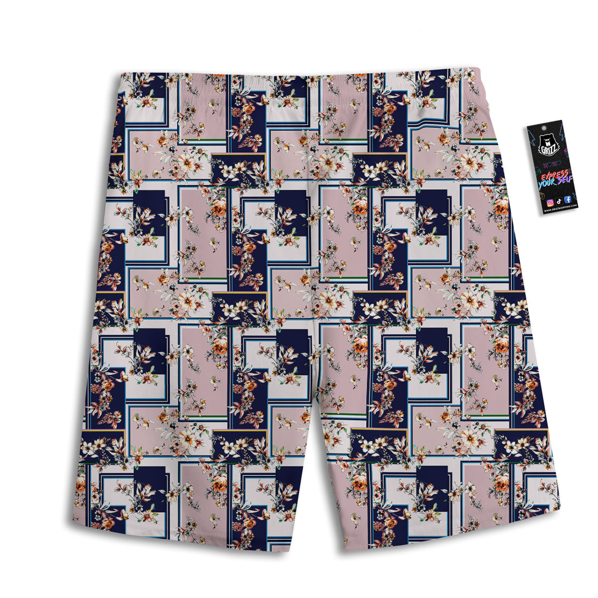 Patchwork Flower Vintage Print Pattern Men's Athletic Shorts