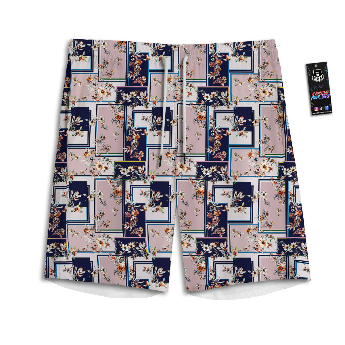 Patchwork Flower Vintage Print Pattern Men's Athletic Shorts