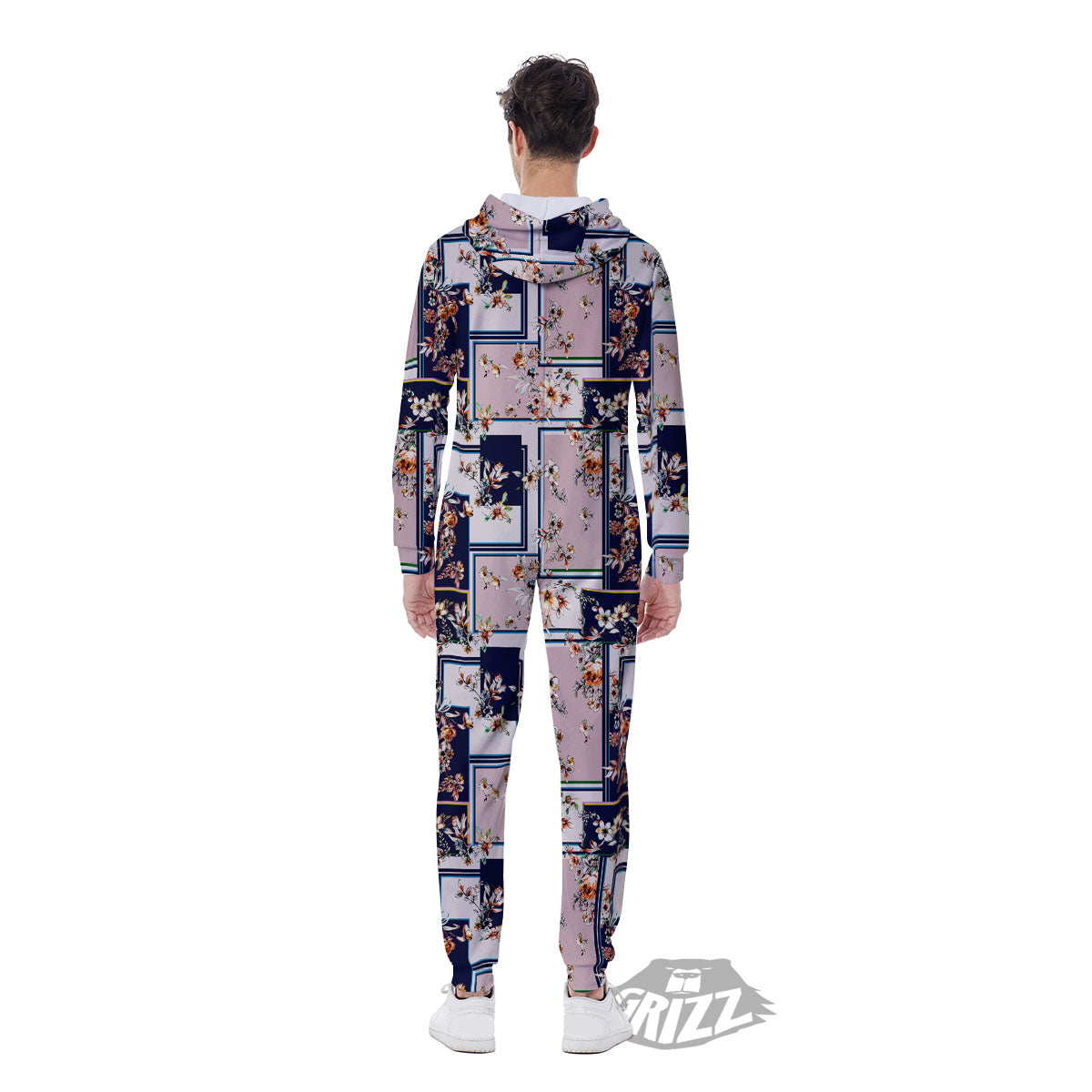 Patchwork Flower Vintage Print Pattern Men's Jumpsuit-grizzshop