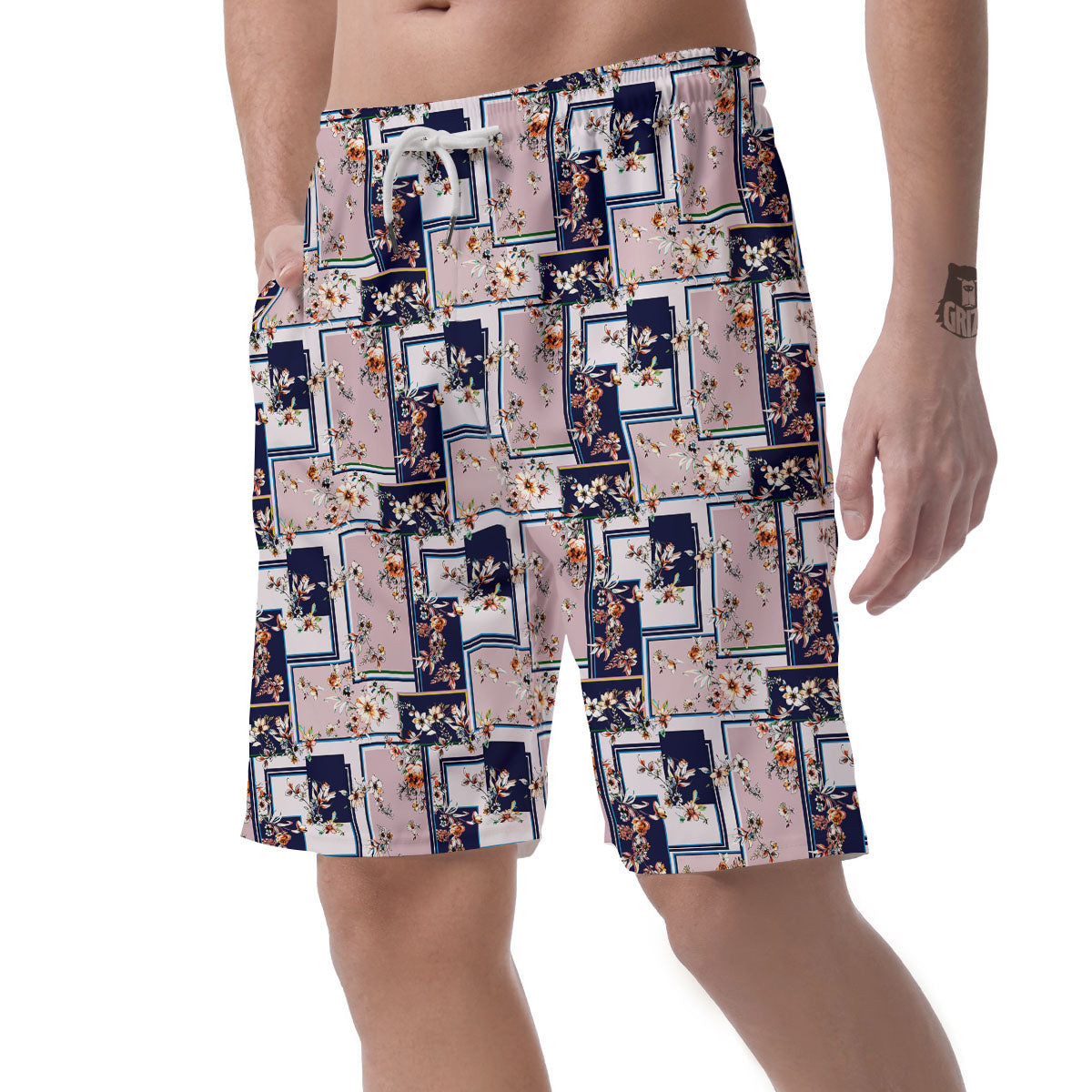 Patchwork Flower Vintage Print Pattern Men's Shorts-grizzshop