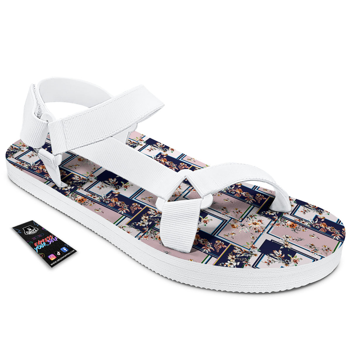 Patchwork Flower Vintage Print Pattern White Open Toe Sandals-grizzshop