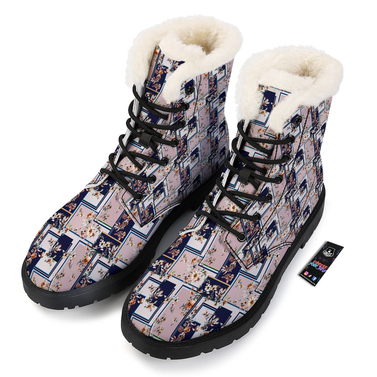 Patchwork Flower Vintage Print Pattern Winter Boots-grizzshop