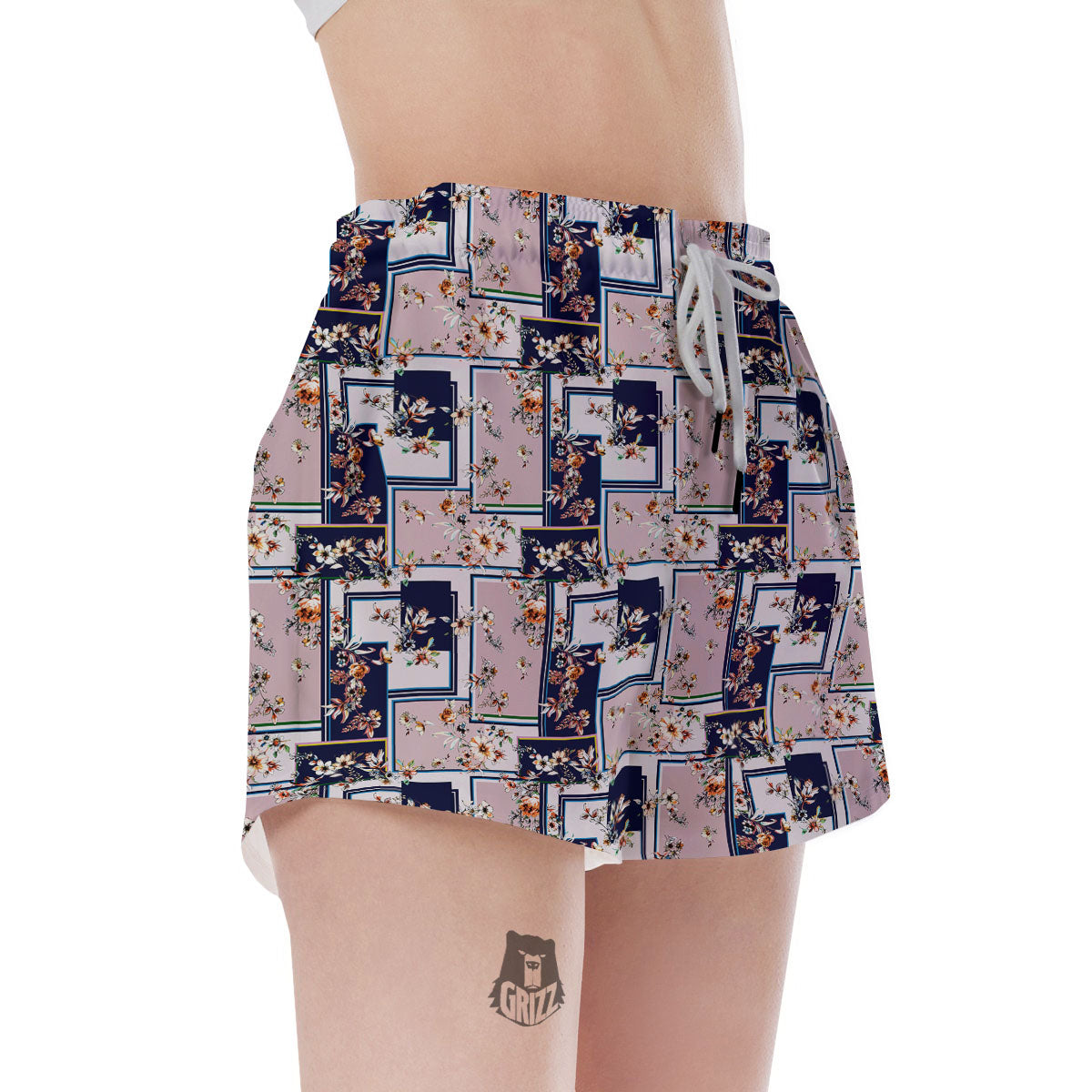 Patchwork Flower Vintage Print Pattern Women's Shorts-grizzshop