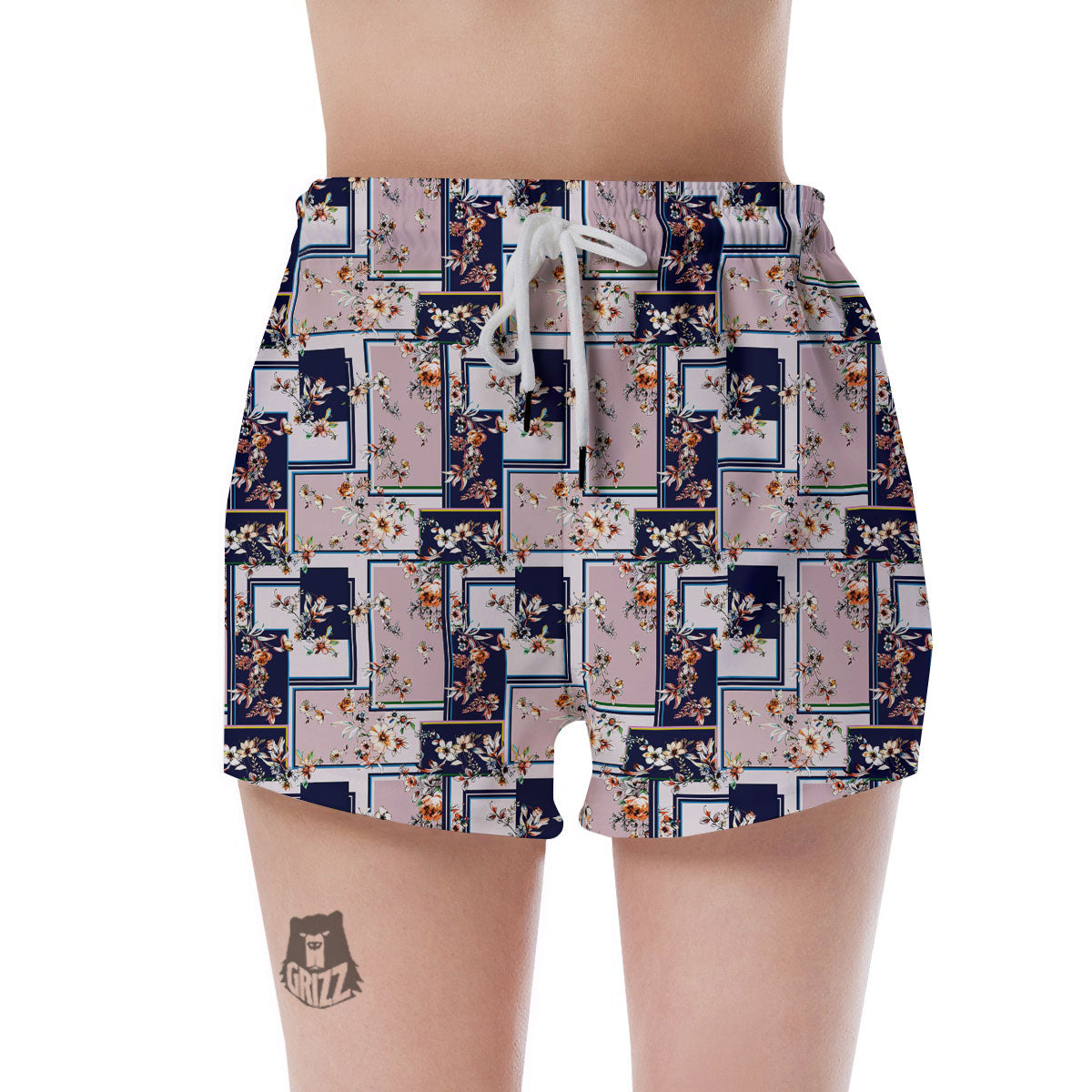 Patchwork Flower Vintage Print Pattern Women's Shorts-grizzshop
