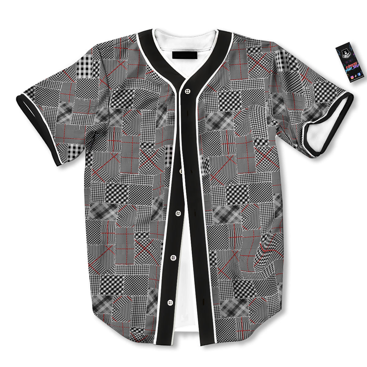 Patchwork Glen Plaid Print Pattern Baseball Jersey-grizzshop