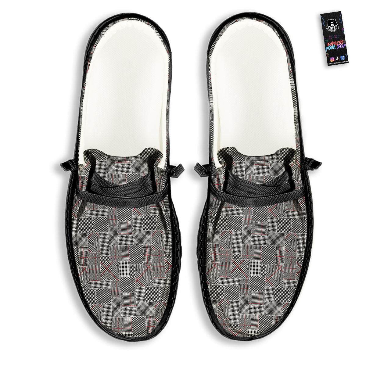 Patchwork Glen Plaid Print Pattern Black Loafers-grizzshop