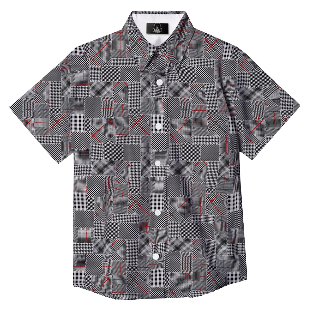 Patchwork Glen Plaid Print Pattern Button Up Shirt-grizzshop