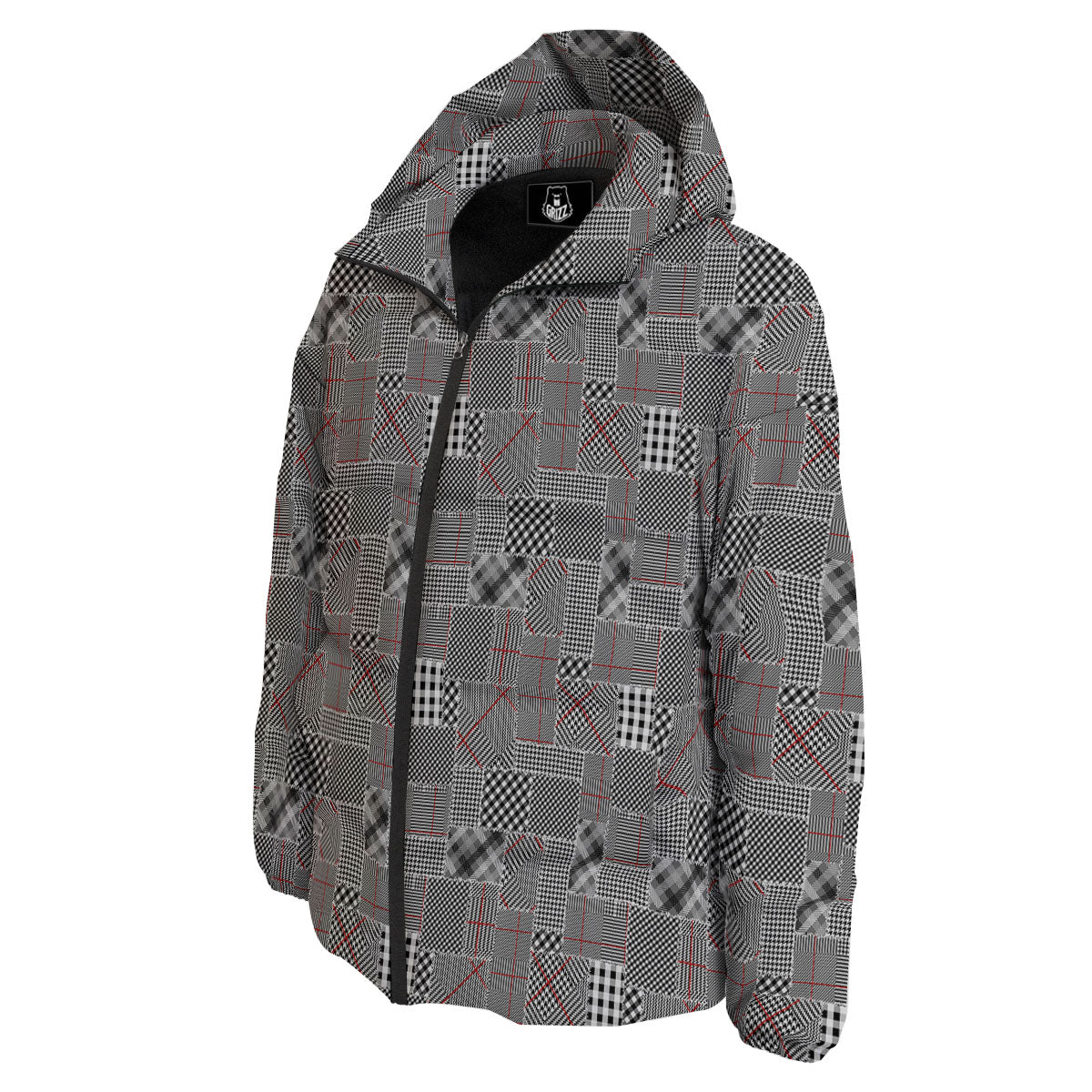 Patchwork Glen Plaid Print Pattern Down Jacket-grizzshop