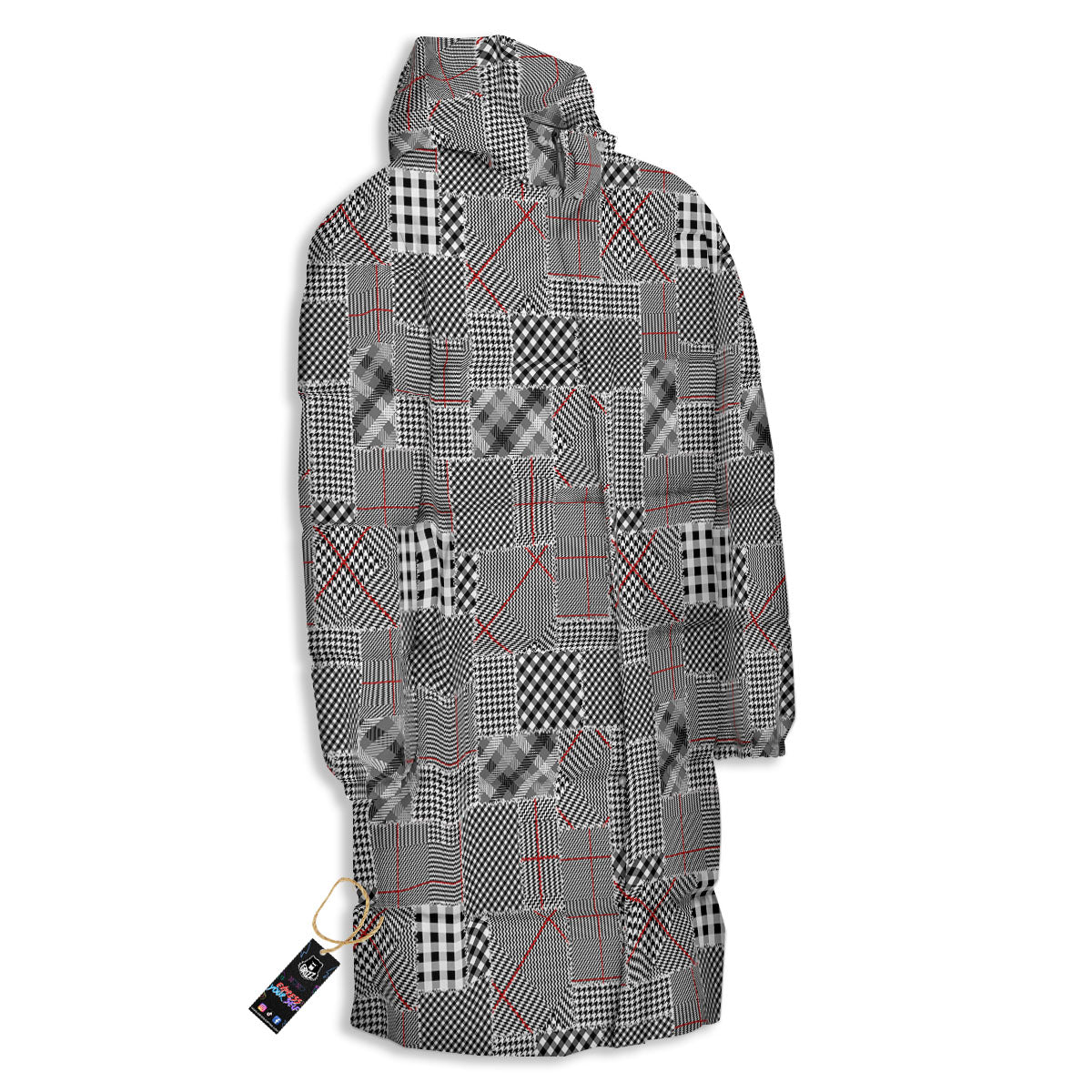 Patchwork Glen Plaid Print Pattern Long Down Jacket-grizzshop
