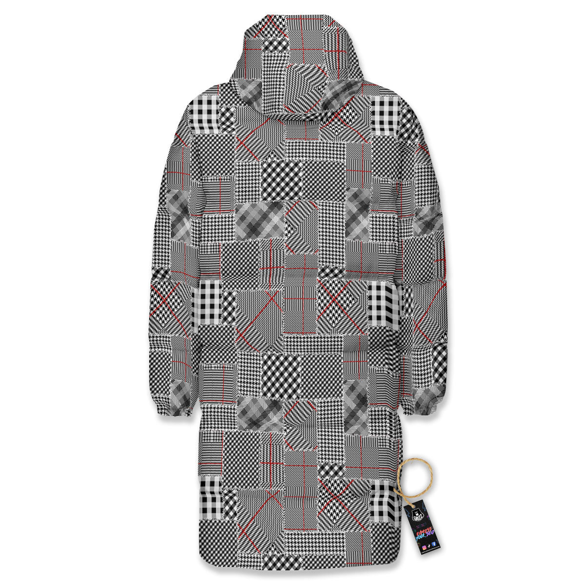 Patchwork Glen Plaid Print Pattern Long Down Jacket-grizzshop