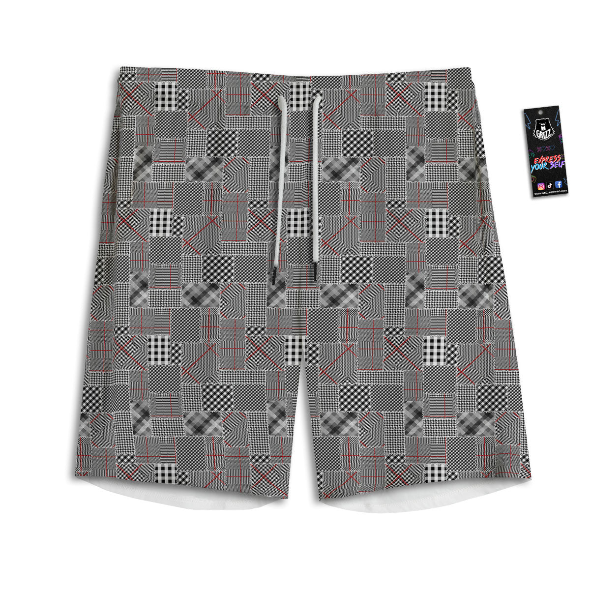 Patchwork Glen Plaid Print Pattern Men's Athletic Shorts-grizzshop